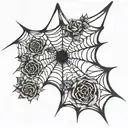 Jerry spelledd into a spiderweb with a web string coming down connected with rose pedals tattoo design idea