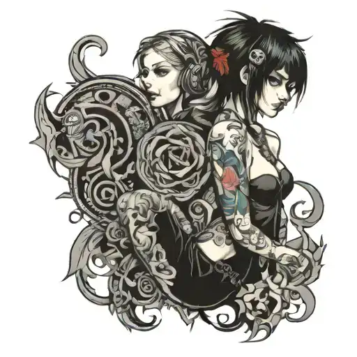 hot girl in emo clothes tattoo design idea