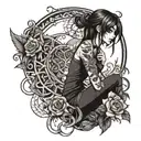 hot girl in emo clothes tattoo design idea