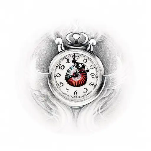 Clock burning with phoenix and dove tattoo design idea