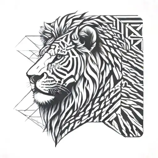lion in zebra fur tattoo design idea
