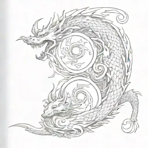 fire pig as yin and metal dragon as yang tattoo design idea