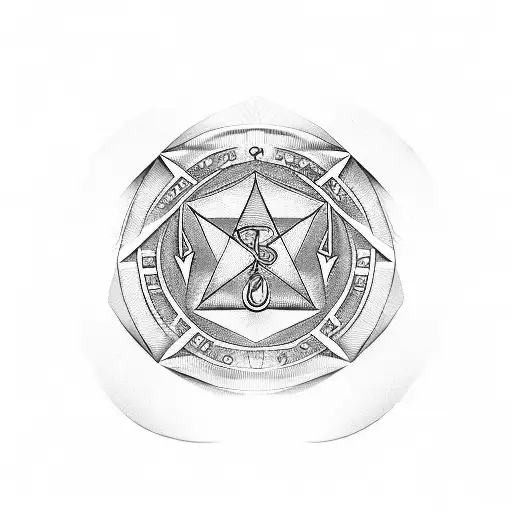 crypto currency, crescent and star, first coin in history, seal of solomon and letter B tattoo design idea