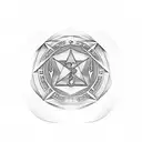 crypto currency, crescent and star, first coin in history, seal of solomon and letter B tattoo design idea