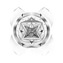 crypto currency, crescent and star, first coin in history, seal of solomon and letter B tattoo design idea