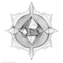 crypto currency, crescent and star, first coin in history, seal of solomon and letter B tattoo design idea