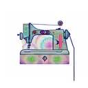 A sewing machine with cosmic patterns and a cat thread holder tattoo design idea
