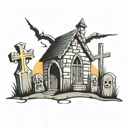 graveyard scene tattoo design idea