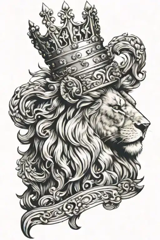 crowned lion wearing a crown tattoo design idea