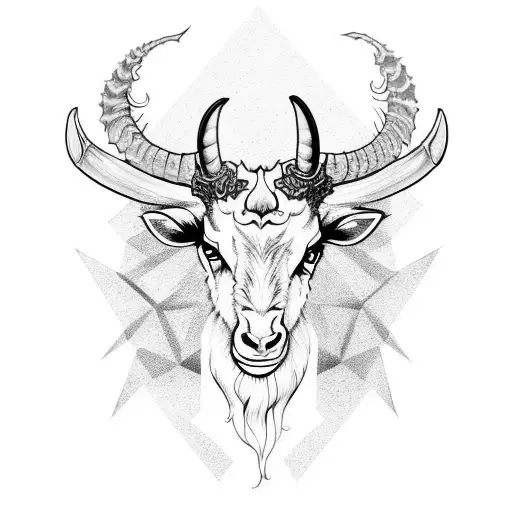 a lot of starring eyes and four-horned goat , metal music connected with social anxiety disorder tattoo design idea