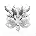 starring eyes and four-horned goat , metal music connected with anxiety disorder tattoo design idea