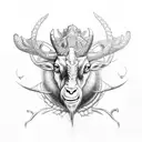 starring eyes and four-horned goat , metal music connected with anxiety disorder tattoo design idea