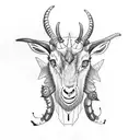 starring eyes and four-horned goat , metal music connected with anxiety disorder tattoo design idea