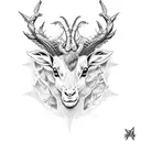 starring eyes and four-horned goat , metal music connected with anxiety disorder tattoo design idea