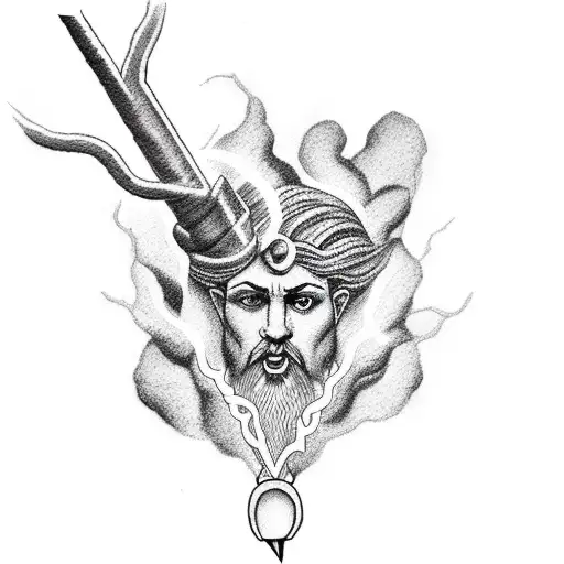 Dotwork tattoo of Zeus holding a lightning bolt tattoo design idea