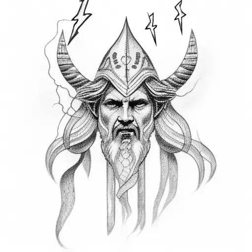 Dotwork tattoo of Zeus holding a lightning bolt tattoo design idea