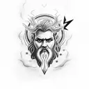 Dotwork tattoo of Zeus holding a lightning bolt tattoo design idea