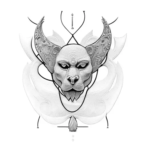 A beautifully carved wooden sculpture of a milf with stoic expression tattoo design idea