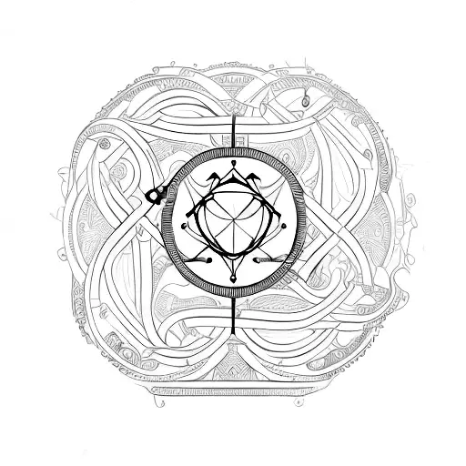 An intricate design of woodworking tools intertwined with stoic symbols tattoo design idea