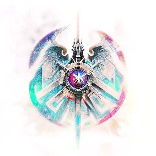 A mystical fusion of Destiny 2 and Dark Souls symbols tattoo design idea