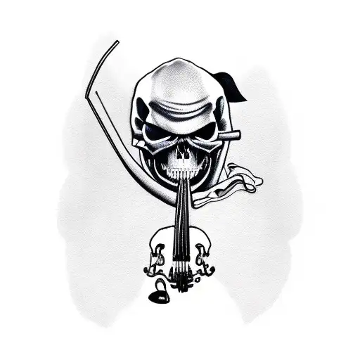 Grim Reaper with smiling skull face with hood playing on violin  tattoo design idea