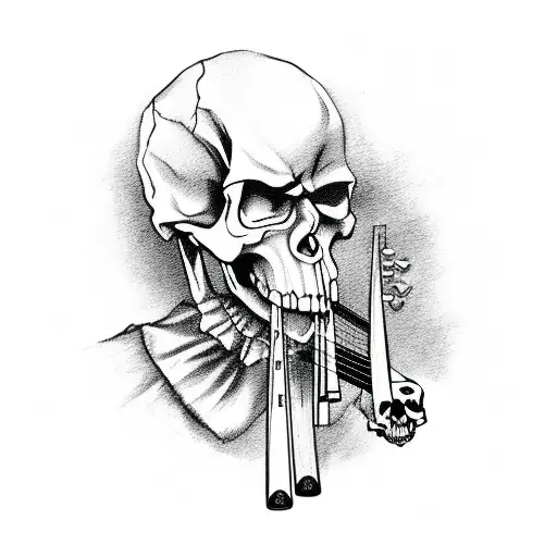 Grim Reaper with smiling skull face with hood playing on violin  tattoo design idea