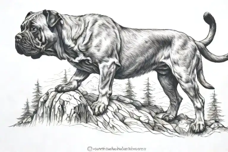 Cane Corso on a mountain peak tattoo design idea