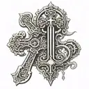 A tattoo of the Christian Cross made up of intricate lock and key designs tattoo design idea