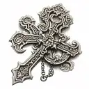 A tattoo of the Christian Cross made up of intricate lock and key designs tattoo design idea