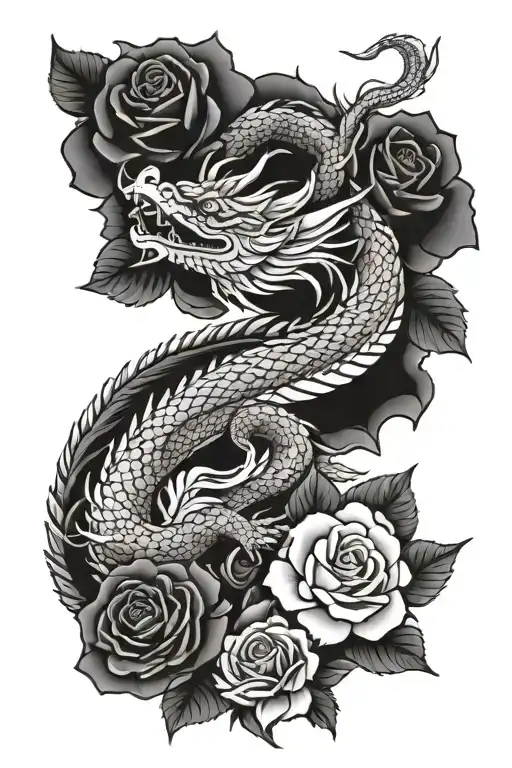 Oriental dragon with roses back tattoo tattoo design idea