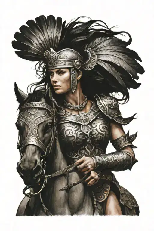 amazon warrior girl on pégase cheval ailé tattoo design idea