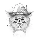 witch hat, star, moon tattoo design idea