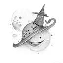 witch hat, star, moon tattoo design idea