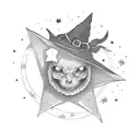witch hat, star, moon tattoo design idea