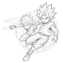 Create a tattoo design featuring Gon Freecss and Killua Zoldyck in a dynamic action pose tattoo design idea