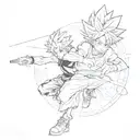 Create a tattoo design featuring Gon Freecss and Killua Zoldyck in a dynamic action pose tattoo design idea
