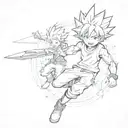 Create a tattoo design featuring Gon Freecss and Killua Zoldyck in a dynamic action pose tattoo design idea