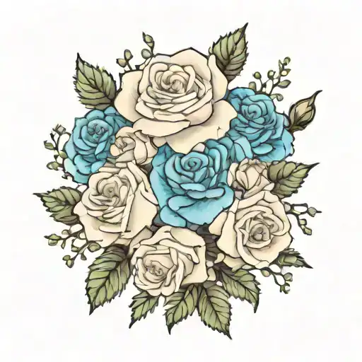 White roses, blue carnations, baby’s breath, Beau, 3/19/22 tattoo design idea