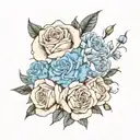 White roses, blue carnations, baby’s breath, Beau, 3/19/22 tattoo design idea