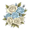 White roses, blue carnations, baby’s breath, Beau, 3/19/22 tattoo design idea