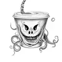 A horrifying coffee cup with tentacles and creepy crawlies crawling out of it tattoo design idea