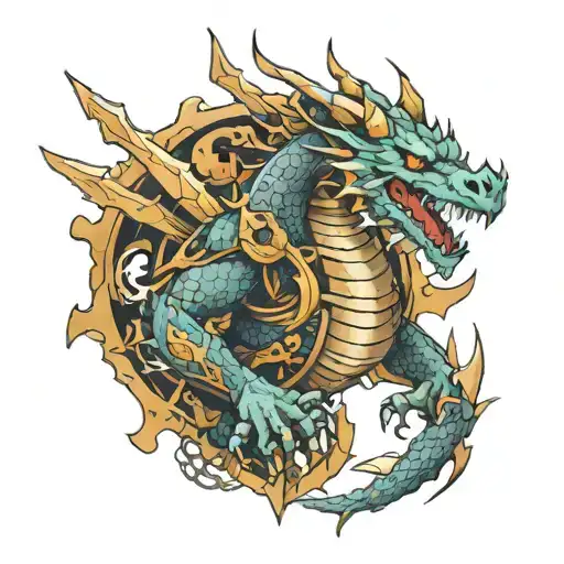 mechanical dragon warrior tattoo design idea