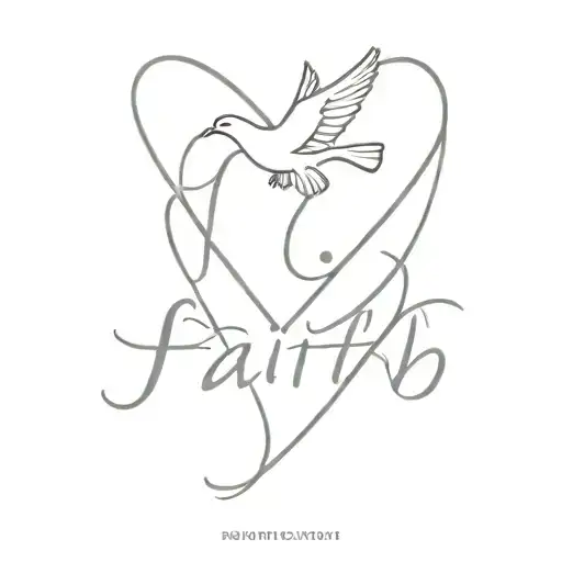 word faith and a heart and a dove tattoo design idea