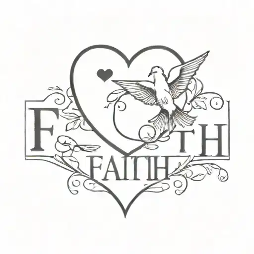 word faith and a heart and a dove tattoo design idea