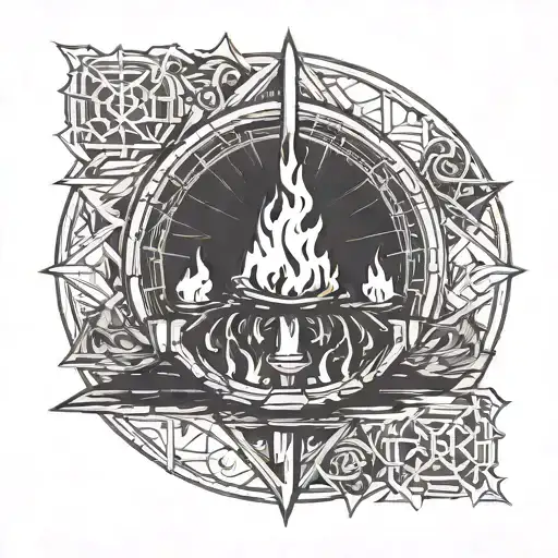 a dark souls inspired tatto featuring a firepit tattoo design idea