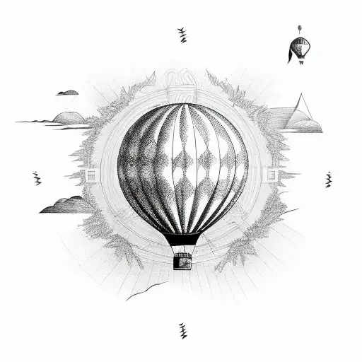 mountain tree hot air balloon sun tattoo design idea