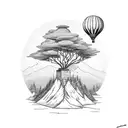 mountain tree hot air balloon sun tattoo design idea