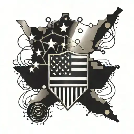 A dotwork tattoo of a stylized American flag made up of electrical wires and bolts, symbolizing the client's love for the USA and their occupation as an electrician tattoo design idea