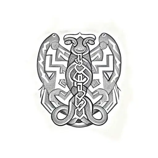 Slavic runes , snake, cross, tribal fish tattoo design idea