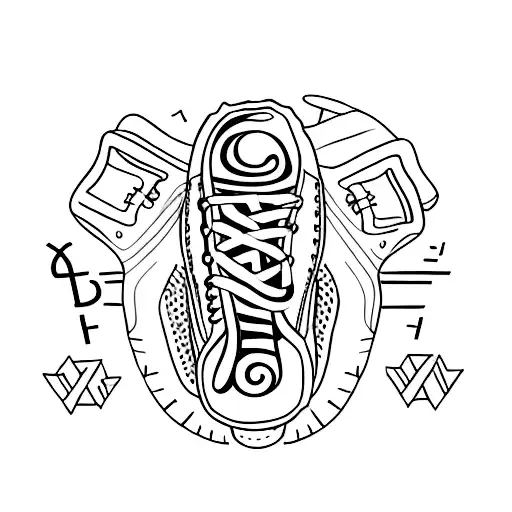 A minimalist tattoo of a hiking boot with Slavic runes trailing behind as footprints tattoo design idea